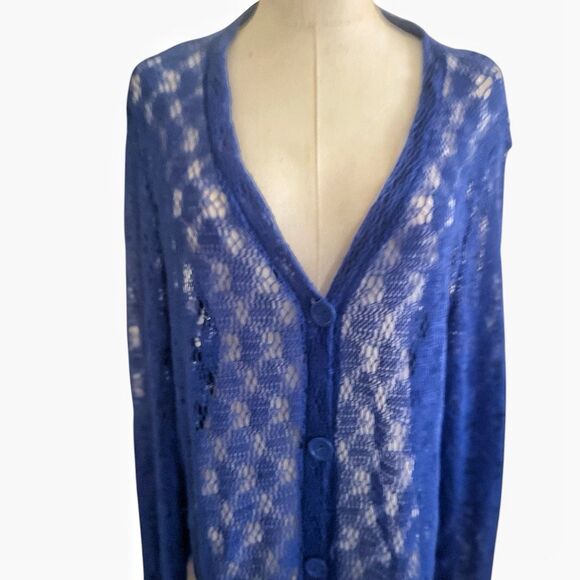 French Laundry Plus Size Blue Woven Cardigan Sweater Size 3X - Picture 2 of 5